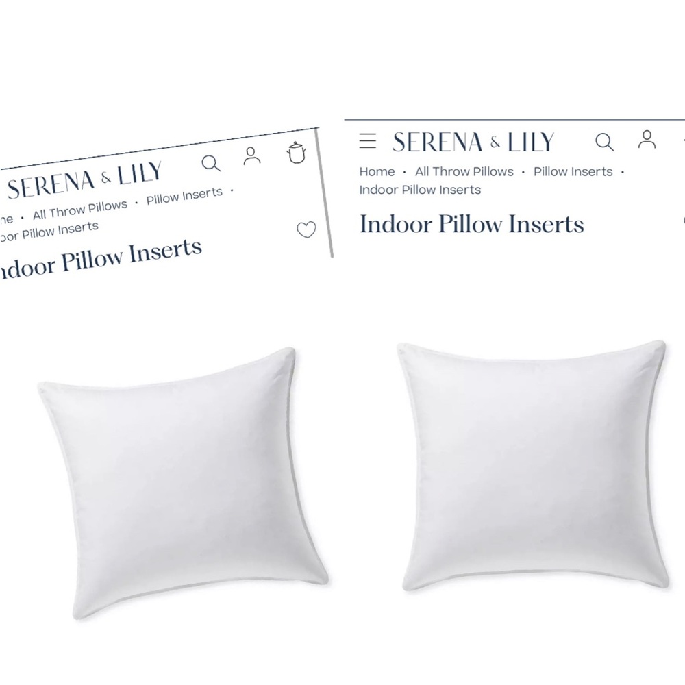 Serena & Lily Classic White Pillow Inserts 20” x 20”